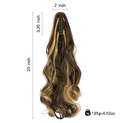 20〞Claw Ponytail Clip in Hair Extensions Hairpiece Synthetic Light Curly Soft Silky Nature Looking Heat-Resisting Different Colors for Women Fashion and Beauty-4H27#